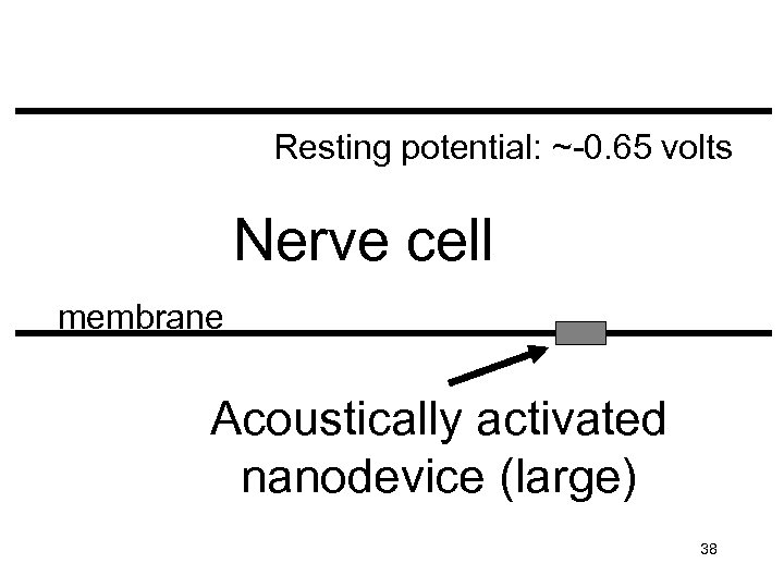 Resting potential: ~-0. 65 volts Nerve cell membrane Acoustically activated nanodevice (large) 38 