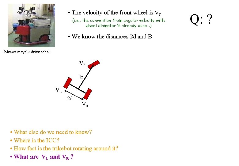  • The velocity of the front wheel is VF (i. e. , the