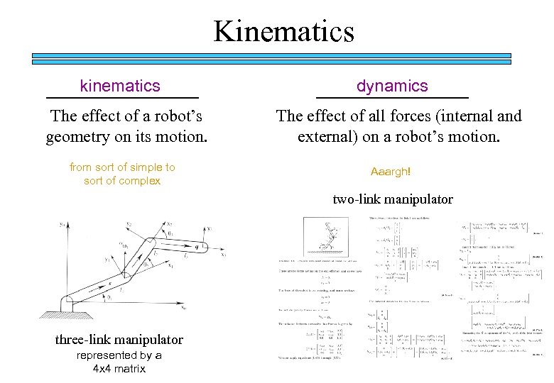 Kinematics kinematics The effect of a robot’s geometry on its motion. from sort of