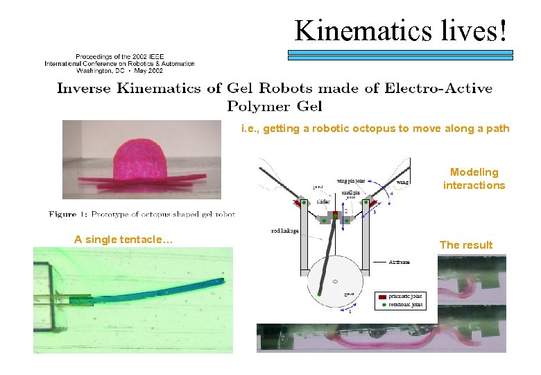 Kinematics lives! i. e. , getting a robotic octopus to move along a path