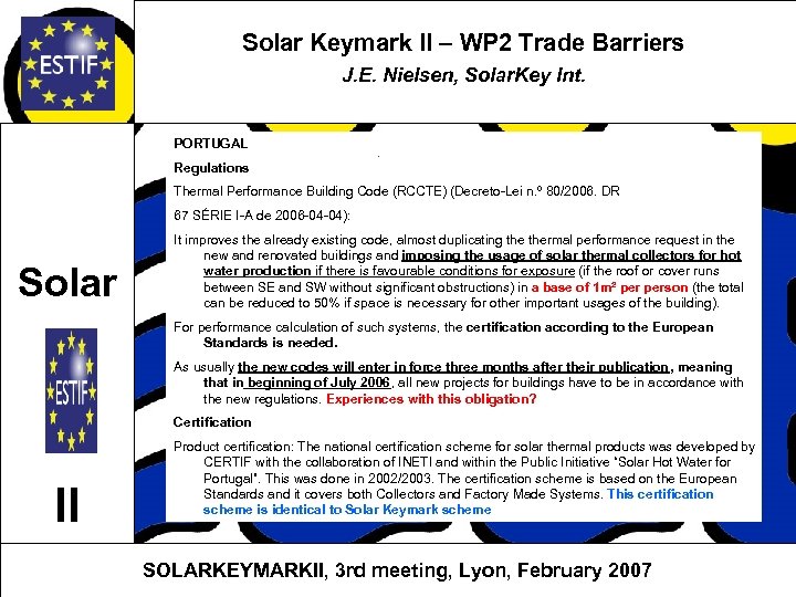 Solar Keymark II – WP 2 Trade Barriers J. E. Nielsen, Solar. Key Int.