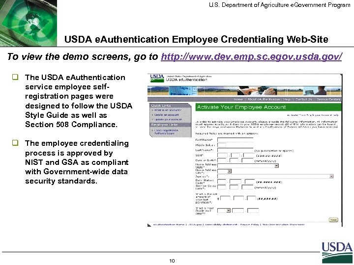 U. S. Department of Agriculture e. Government Program USDA e. Authentication Employee Credentialing Web-Site