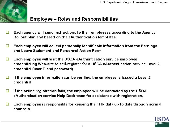 U. S. Department of Agriculture e. Government Program Employee – Roles and Responsibilities q