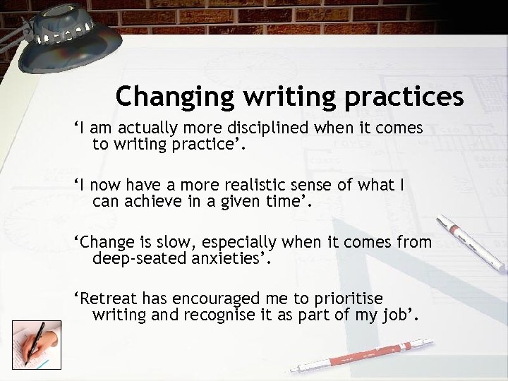 Changing writing practices ‘I am actually more disciplined when it comes to writing practice’.