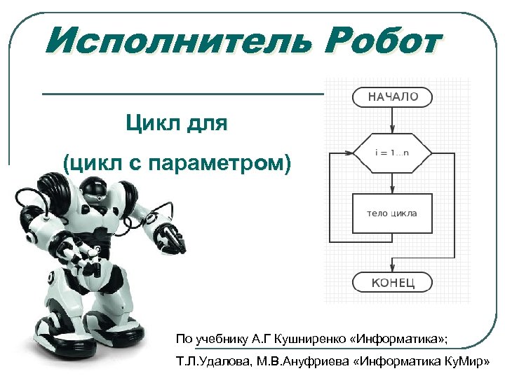 Исполнитель Робот Цикл для (цикл с параметром) По учебнику А. Г Кушниренко «Информатика» ;