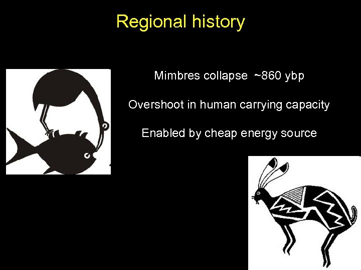 Regional history Mimbres collapse ~860 ybp Overshoot in human carrying capacity Enabled by cheap