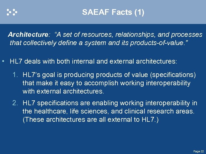 SAEAF Facts (1) Architecture: “A set of resources, relationships, and processes that collectively define