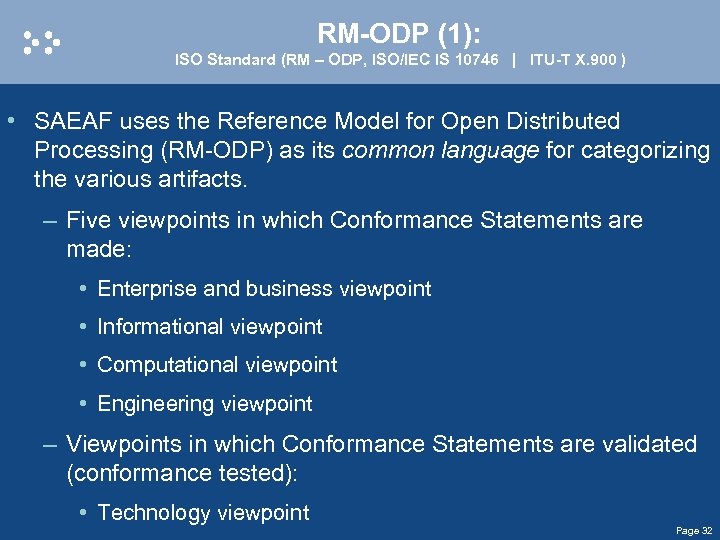 RM-ODP (1): ISO Standard (RM – ODP, ISO/IEC IS 10746 | ITU-T X. 900