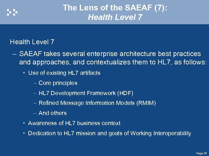 The Lens of the SAEAF (7): Health Level 7 – SAEAF takes several enterprise