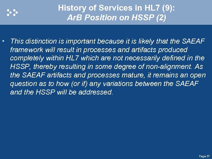 History of Services in HL 7 (9): Ar. B Position on HSSP (2) •