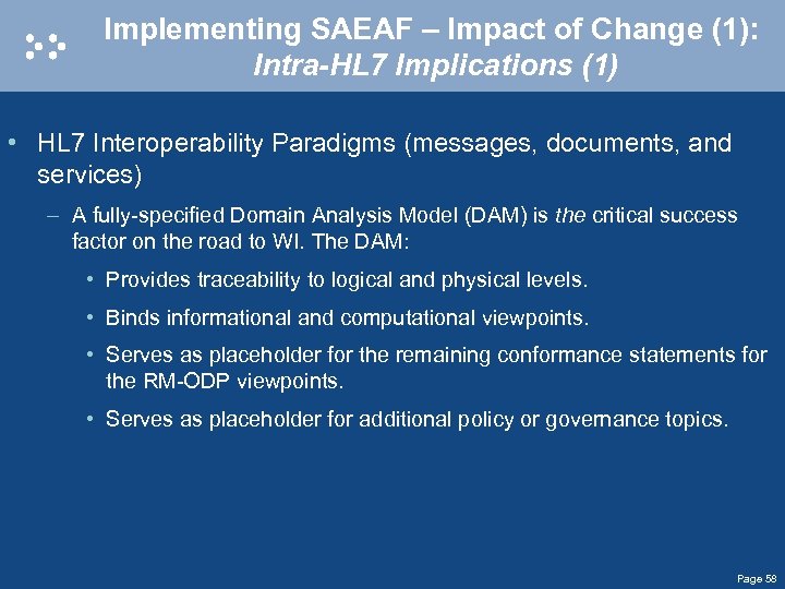 Implementing SAEAF – Impact of Change (1): Intra-HL 7 Implications (1) • HL 7