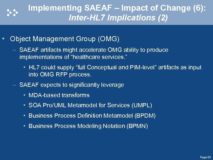 Implementing SAEAF – Impact of Change (6): Inter-HL 7 Implications (2) • Object Management