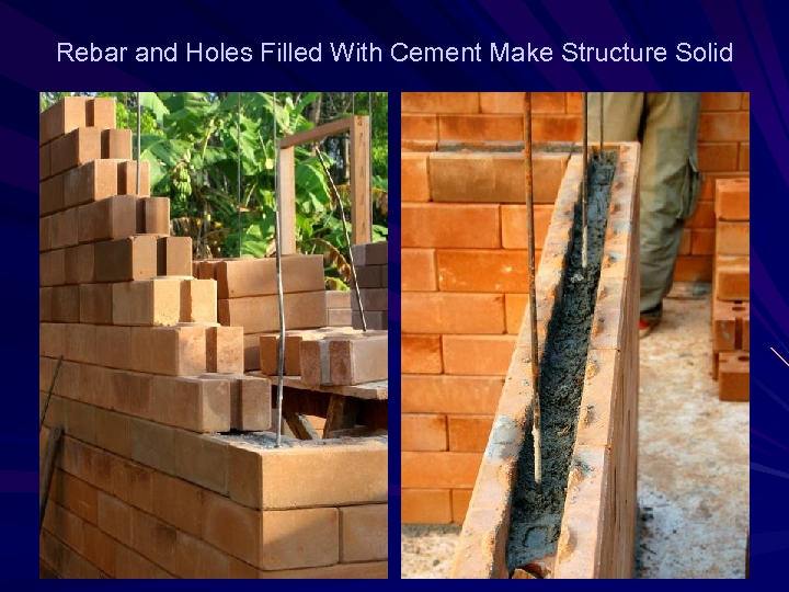 Rebar and Holes Filled With Cement Make Structure Solid 