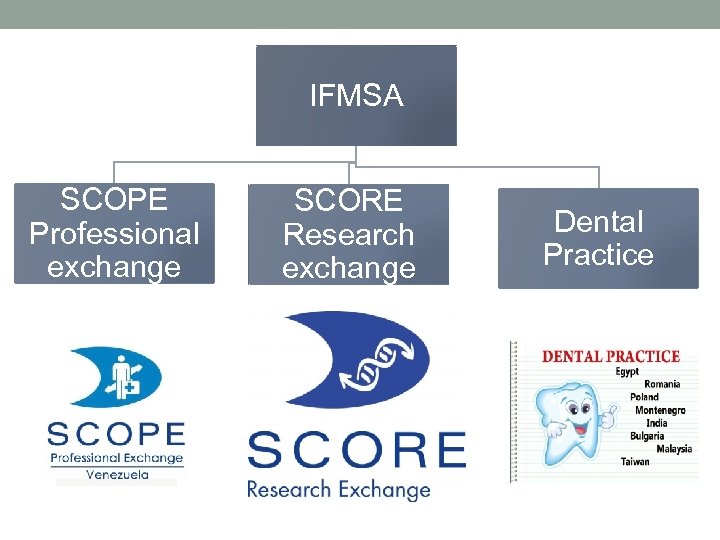 IFMSA SCOPE Professional exchange SCORE Research exchange Dental Practice 