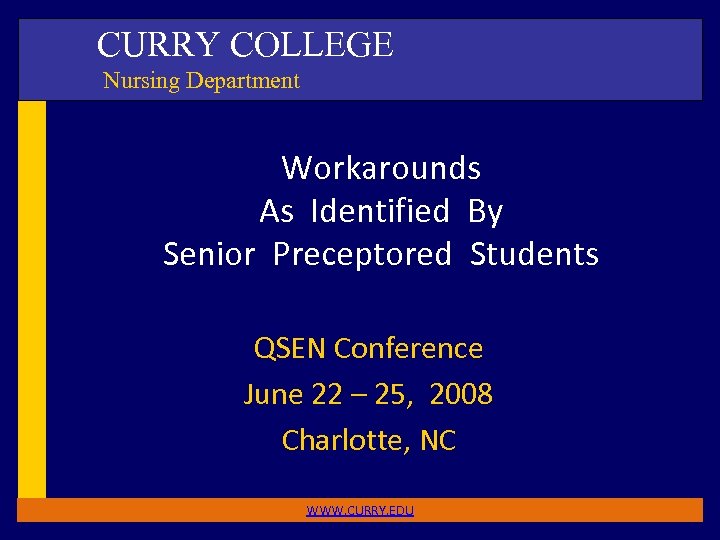 CURRY COLLEGE Nursing Department Workarounds As Identified By Senior Preceptored Students QSEN Conference June