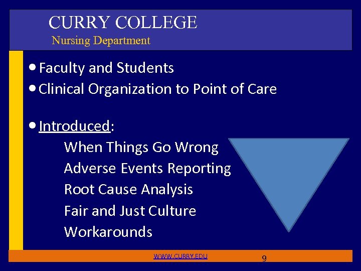 CURRY COLLEGE Nursing Department Faculty and Students Clinical Organization to Point of Care Introduced: