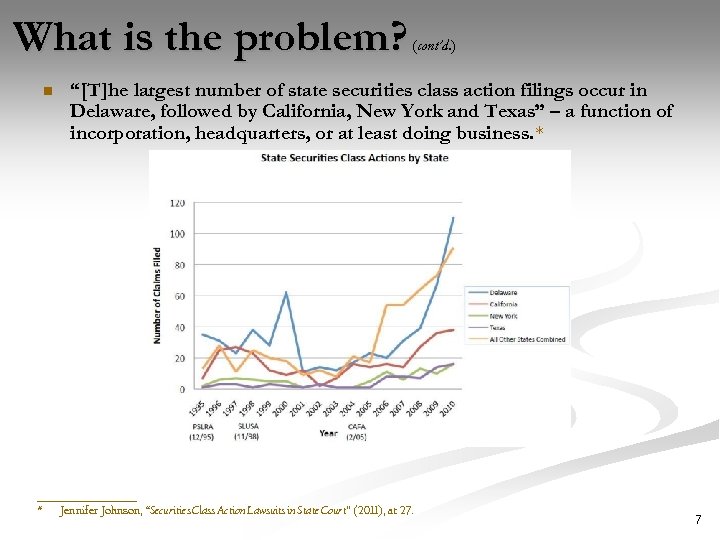 What is the problem? n (cont’d. ) “[T]he largest number of state securities class