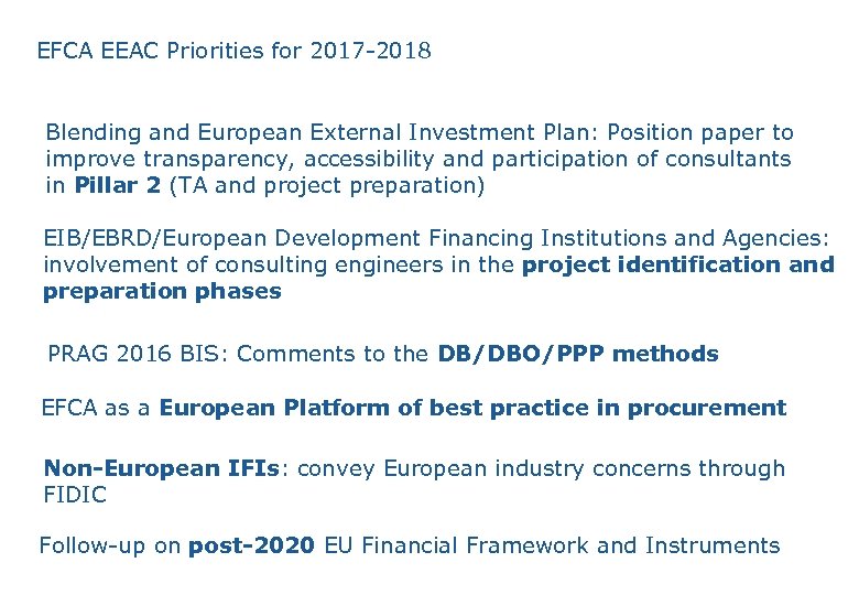 EFCA EEAC Priorities for 2017 -2018 Blending and European External Investment Plan: Position paper