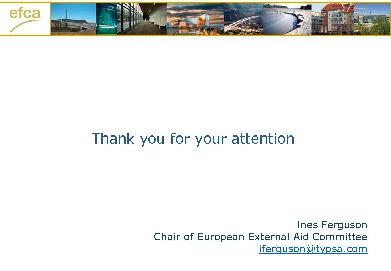Thank you for your attention Ines Ferguson Chair of European External Aid Committee iferguson@typsa.