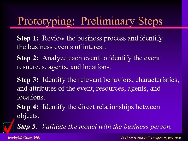 Prototyping: Preliminary Steps Step 1: Review the business process and identify the business events
