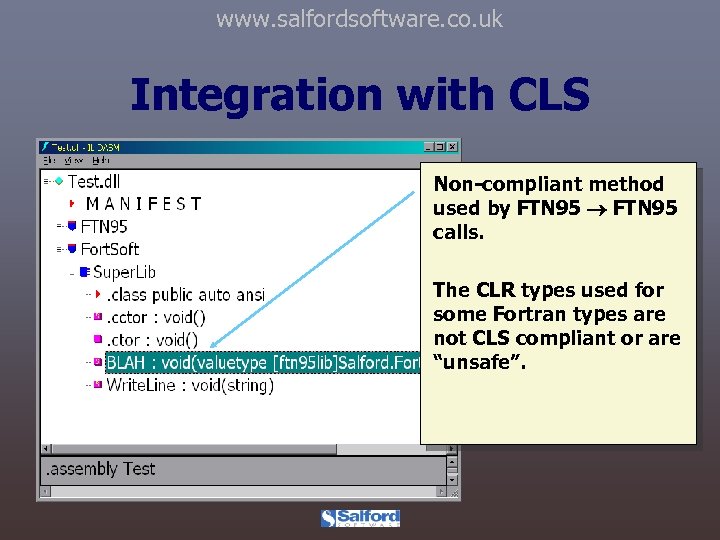 www. salfordsoftware. co. uk Integration with CLS Non-compliant method used by FTN 95 calls.