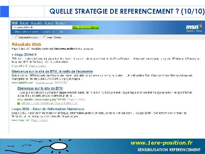 QUELLE STRATEGIE DE REFERENCEMENT ? (10/10) Commande à utiliser dans Google, Yahoo et MSN