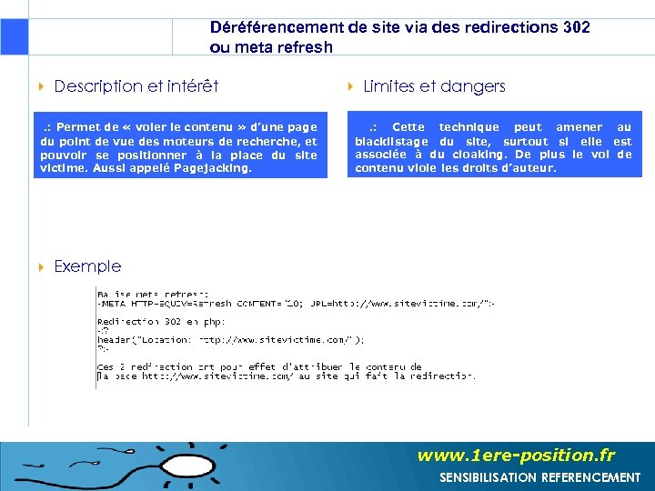 Déréférencement de site via des redirections 302 ou meta refresh Description et intérêt .