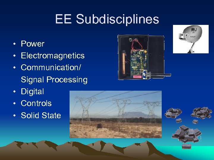 EE Subdisciplines • Power • Electromagnetics • Communication/ Signal Processing • Digital • Controls