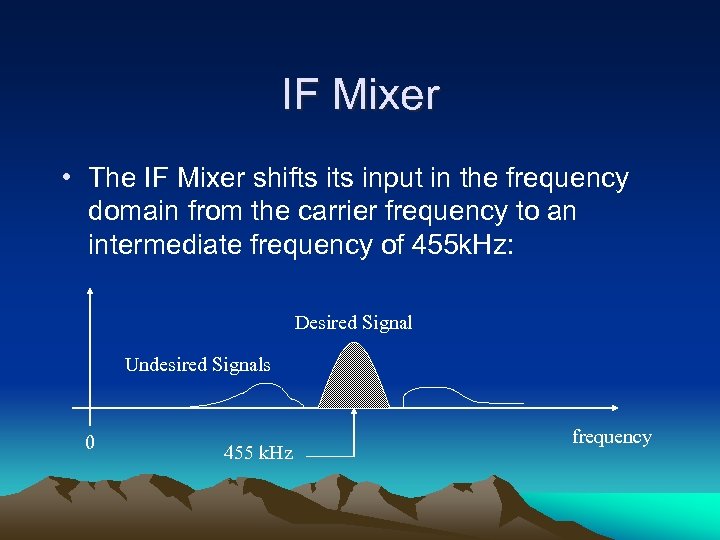 IF Mixer • The IF Mixer shifts input in the frequency domain from the