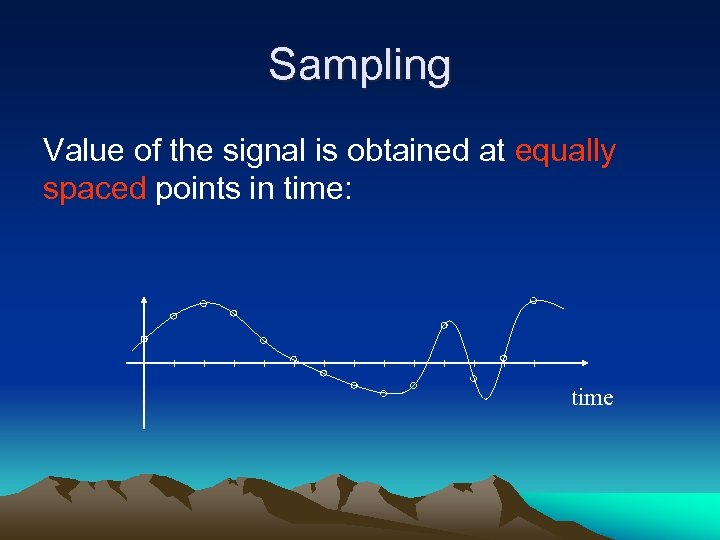 Sampling Value of the signal is obtained at equally spaced points in time: time