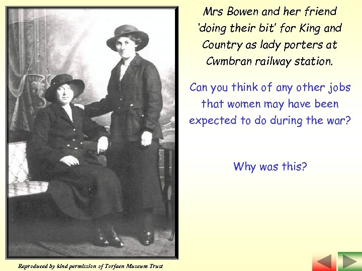 Mrs Bowen and her friend ‘doing their bit’ for King and Country as lady