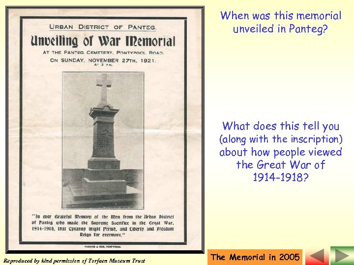 When was this memorial unveiled in Panteg? What does this tell you (along with