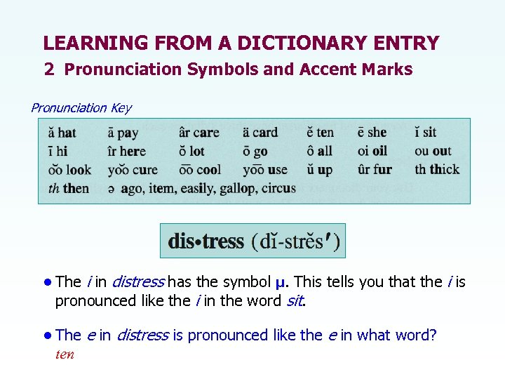 LEARNING FROM A DICTIONARY ENTRY 2 Pronunciation Symbols and Accent Marks Pronunciation Key •