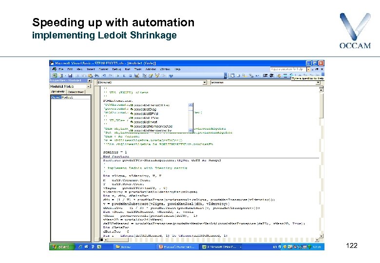 Speeding up with automation implementing Ledoit Shrinkage 122 