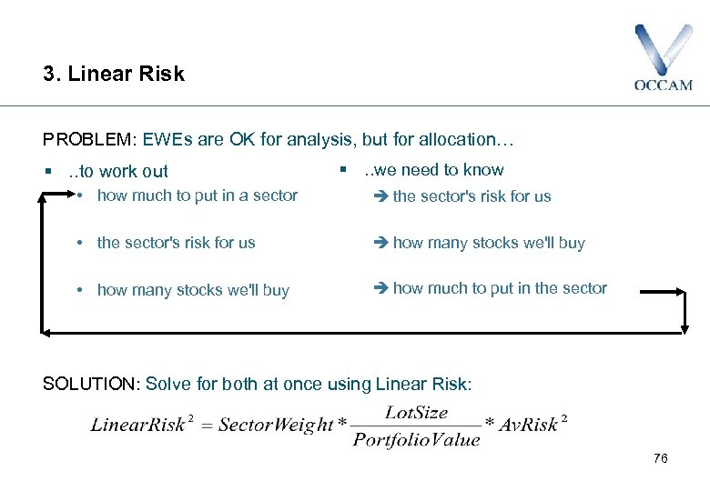 3. Linear Risk PROBLEM: EWEs are OK for analysis, but for allocation… §. .