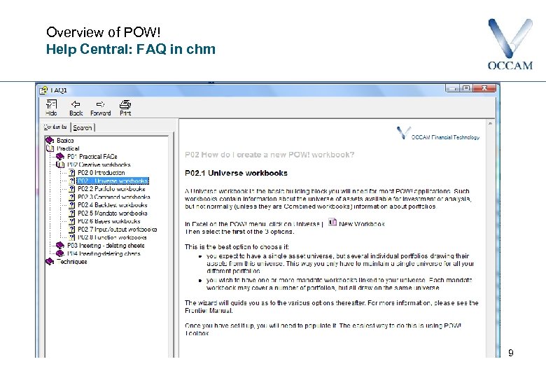 Overview of POW! Help Central: FAQ in chm 9 