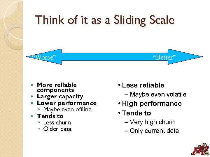 Think of it as a Sliding Scale “Worse” More reliable components Larger capacity Lower