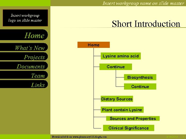 Insert workgroup name on slide master Insert workgroup logo on slide master Short Introduction