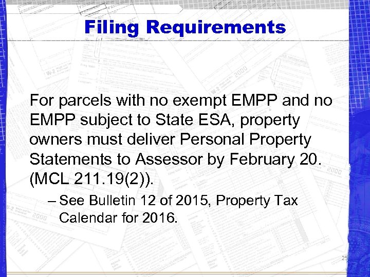 Filing Requirements For parcels with no exempt EMPP and no EMPP subject to State