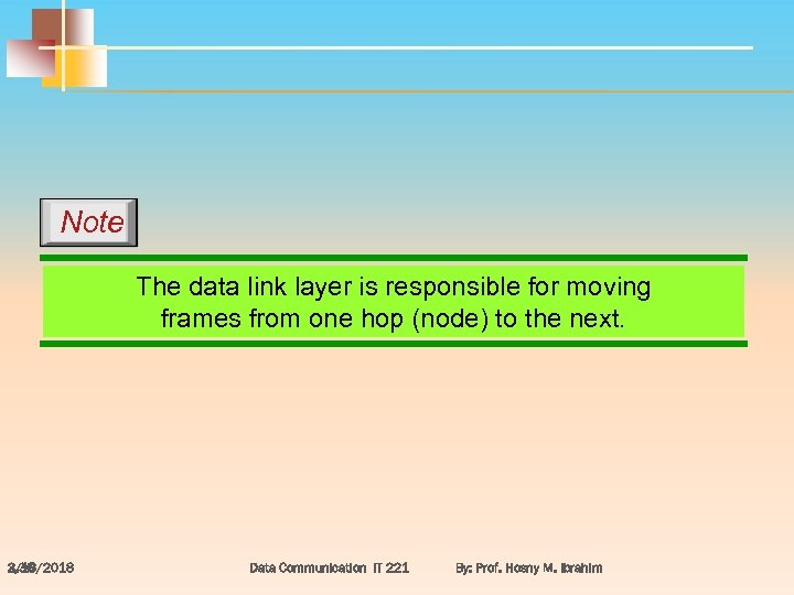 Note The data link layer is responsible for moving frames from one hop (node)