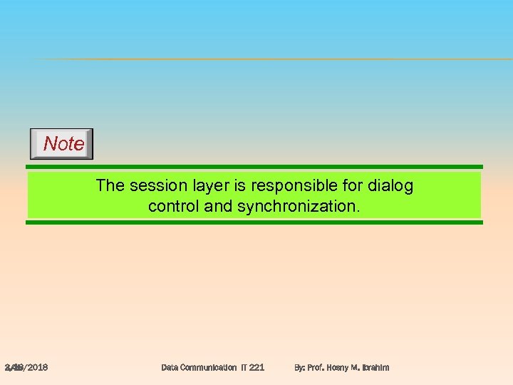 Note The session layer is responsible for dialog control and synchronization. 3/18/2018 2. 45
