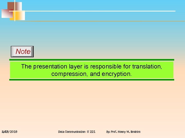 Note The presentation layer is responsible for translation, compression, and encryption. 3/18/2018 2. 47