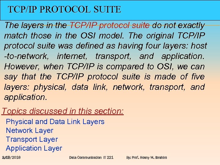 TCP/IP PROTOCOL SUITE The layers in the TCP/IP protocol suite do not exactly match