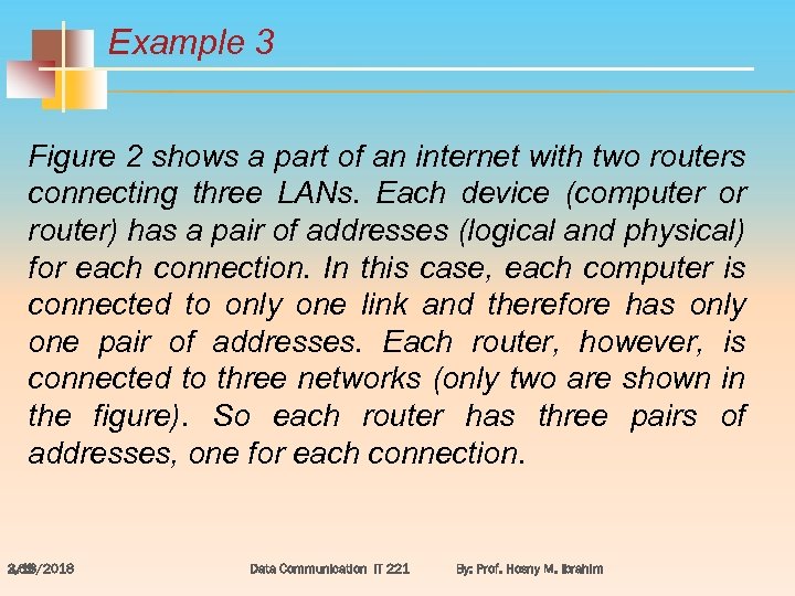 Example 3 Figure 2 shows a part of an internet with two routers connecting