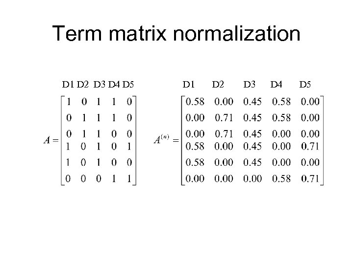 Term matrix normalization D 1 D 2 D 3 D 4 D 5 