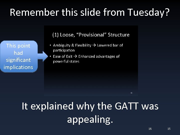 Remember this slide from Tuesday? This point had significant implications It explained why the