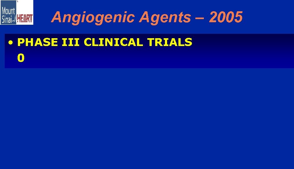 Angiogenic Agents – 2005 • PHASE III CLINICAL TRIALS 0 