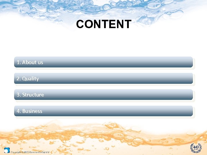 CONTENT 1. About us 2. Quality 3. Structure 4. Business 
