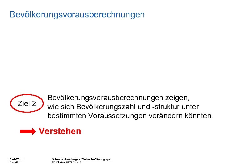 Bevölkerungsvorausberechnungen Ziel 2 Bevölkerungsvorausberechnungen zeigen, wie sich Bevölkerungszahl und -struktur unter bestimmten Voraussetzungen verändern