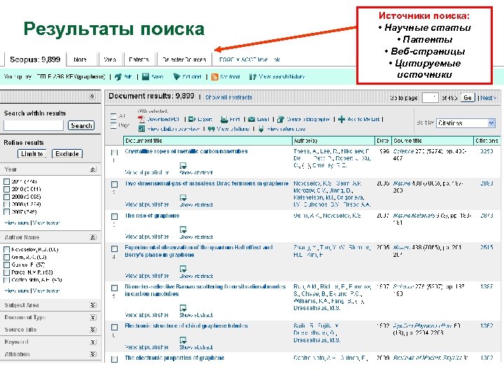 Результаты поиска Источники поиска: • Научные статьи • Патенты • Веб-страницы • Цитируемые источники